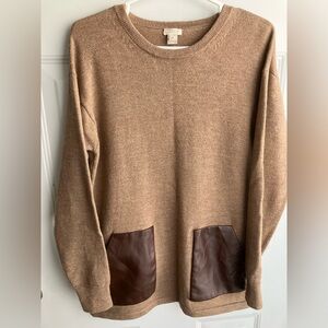 J Crew 100% merino wool brown knit sweater with pockets medium